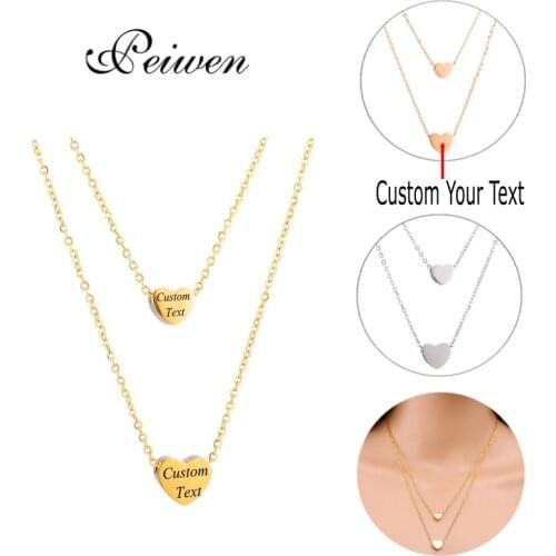 Personalized Custom Two Little Heart Pendant Necklace Stainless Steel Double Gold Silver Color Chain Choker For Women Jewelry