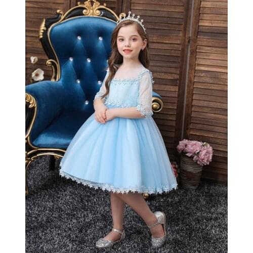 Western Style Kid Wedding Gown Flower Gril Lace Dress For 3 Years Old Layered Red Evening Dress For Party