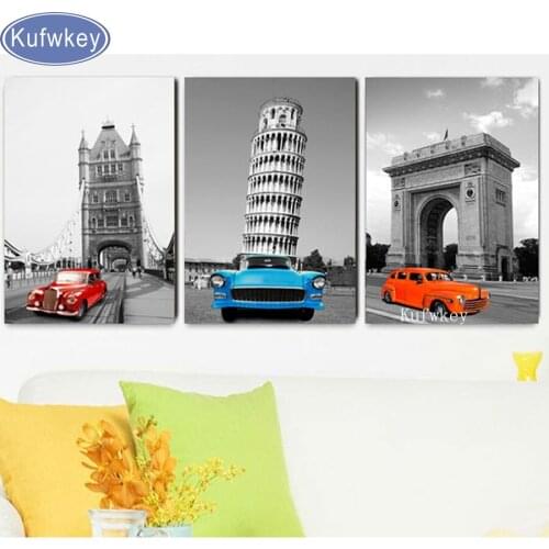 European,cars,building,5D Diy Diamond Painting 3pcs Cross Stitch full Diamond Embroidery Rhinestones Diamond Mosaic Home decor