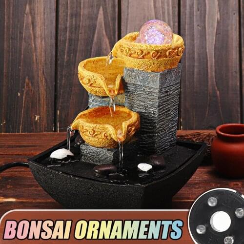 Resin Fountain Led Light Rockery Relaxation Fountain Waterfall Feng Shui Desktop Water Sound Indoor Table Decor 220V