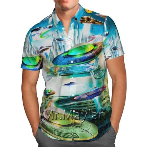 Alien UFO 3D Printing Graphic Shirt Summer Hawaii Beach Shirt Personality Streetwear Oversized Shirt Chemise Homme Hemden Herren