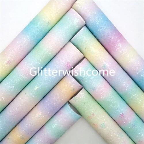 Glitterwishcome Pastel Colors Rainbow Snowflake Glitter Leather Fabric Vinyl Glitter Sheets for Bows button DIY 21X29CM GM1059A