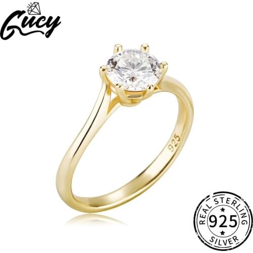 GUCY High Quality 925 Sterling Silver Moissanites Diamond Engagement Ring Women Classic 6 Prongs