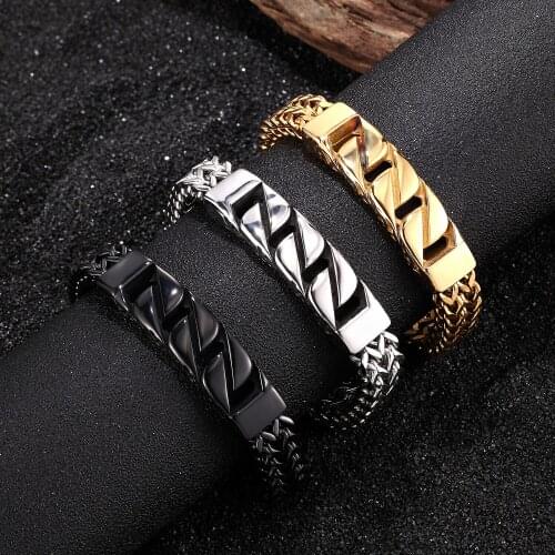 MKENDN Classic Link Chain vintage punk bracelet for men stainless steel Mesh Chain fashion Jewelry hippop street culture