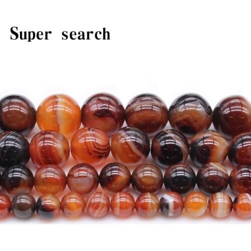Natural Stone Coffee Striped agat Chalcedony Round Beads 4 6 8 10 12MM Diy Char Bracelet Necklace For Jewelry Making