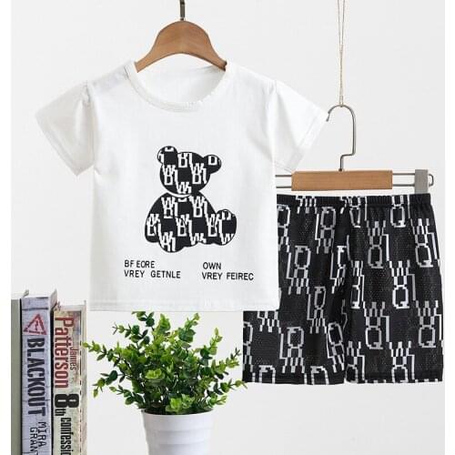 New Summer Baby Girl Clothes Suit Boys Cartoon Bear Short Sleeve T-shirt+shorts 2pcs/set Toddler Kids Casual Costume Tracksuits