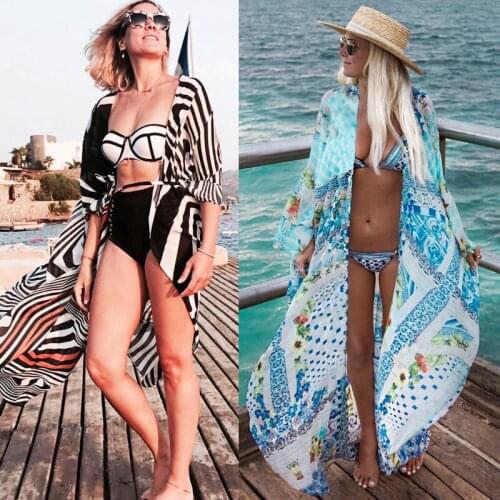 2019 Hot Women Floral Printed Bikini Cover-Ups Swimwear Beach Dress Bathing Swimsuit Kimono Cardigan Floral Printed Beachwear