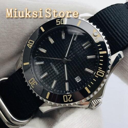 Bliger 41mm Mens Sterile Mechanical Watch Silver Case Sapphire Glass Ceramic Bezel Luminous Nylon Strap Automatic Watch