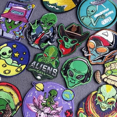 Punk Alien Patch Embroidered Patches For Clothing Iron On Patches On Clothes Stripes Badges Accessories DIY UFO Clothes Stickers