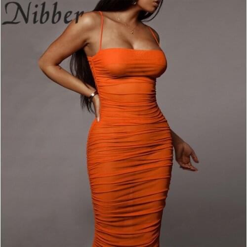 Nibber Mesh Transparent Ruched Sexy Y2k Maxi Dress Women Fashion Spaghetti Strap Backless Party Clubwear 2021 Summer Cothing