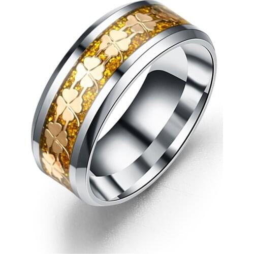 New micro-inlaid glaze four-leaf clover titanium steel ring Fashion personality stainless steel ring