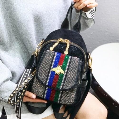 New Women Backpacks Brand Rhinestone Rivet Bagpack Fashion Designer Shoulder School Bag Female Travel Mini Back Pack