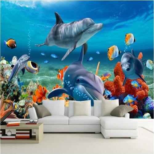 Beibehang wallpapers 3D drawing HD living room bedroom sofa TV background dolphin underwater world mural papel de parede