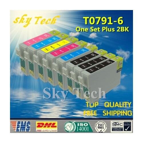 One Set Plus 2BK Compatible Cartridge For T0791 - T0796 , For Epson Stylus photo 1400 PX700W PX800FW 1500W P50 PX650