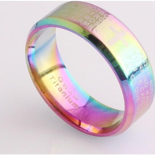 Wholesale Bulk 10Pcs Titanium Steel Ring band AB Lords Prayer Padre Nuestro Spanish Eternity Men Women Party Valentine Gift QB