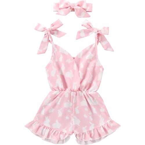 Easter Bunny Clothes Cute Summer Toddler Baby Girl Sleeveless Rompers Overalls Headband Jumpsuit Outfits Fit 1-5Years