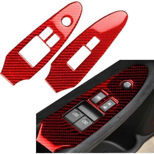 2Pcs Red Window Switch Panel Frame Trim For Nissan 370Z 2009-2020 Carbon Fiber ABS Auto Sticker Accessories LHD