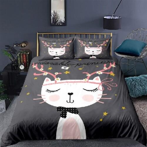Luxury 3D Cartoon Cat Print 2/3Pcs Kids Bedding Set Comfortable Duvet Cover Pillowcase Home Textile Queen and King EU/US/AU Size