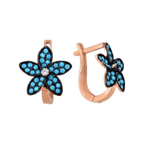 Argentum Concept-Turquoise Stone Flower Silver Earrings