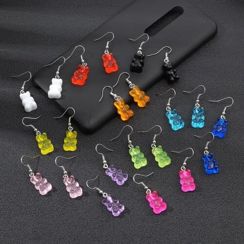 Ins Style Cartoon Bear Earring Candy Color Animal Stud Earring New Lovely Handmade Colorful Resin for Friend Daily Funny Jewelry
