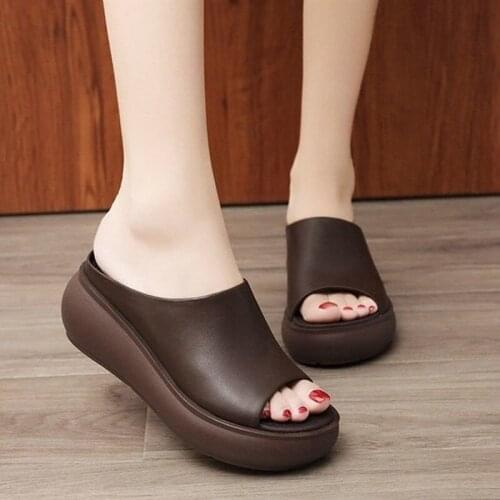 Women Summer Fashion Peep Toe Slippers Slide Sandals Beach High Heels Shower Thick Soft Sole Ladies Girls Bathroom Shoes 35-40