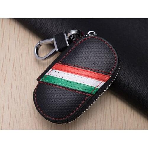 Men&Women Fashion Car Keys Bag Keys Chains Case Holder Carbon Fiber Flag Leather Key Wallet for Any Car Brands Dropshipping