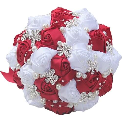 Handmade Wedding Flower Bouquets Bridal Bridesmaid Bouquet Table Home Decoration Bride Hand Holding Flower Satin Rose Bouquet