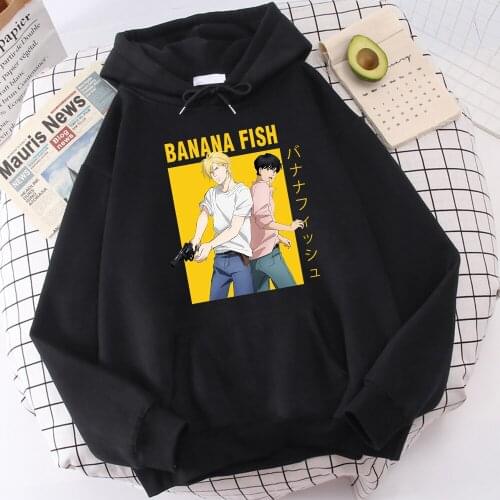 Banana Japanese Cartoons Anime Sweatshirt Fashion Hip Hop Male Streetwear Autumn 2020 Casual Hoodies Loose Fleece Hooded Mens