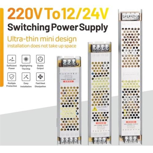 Ultra-Thin Switch Power Supply Transformer 220V To DC12/24V 60W 100W 150W 200W 300W Adapter Universal LED Strip TV Driver Board