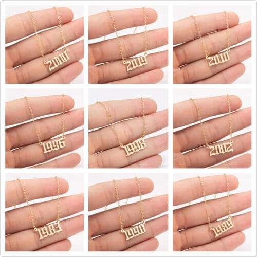 Unique Commemorating Year Number Stainless Steel Necklace for Women Girls Birth Year Birthday Gift
