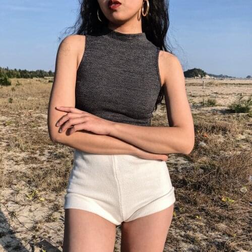 Versatile Everyday Small Stand Up Collar Thread Comfortable Stripe Solid Color Sleeveless Vest for Women