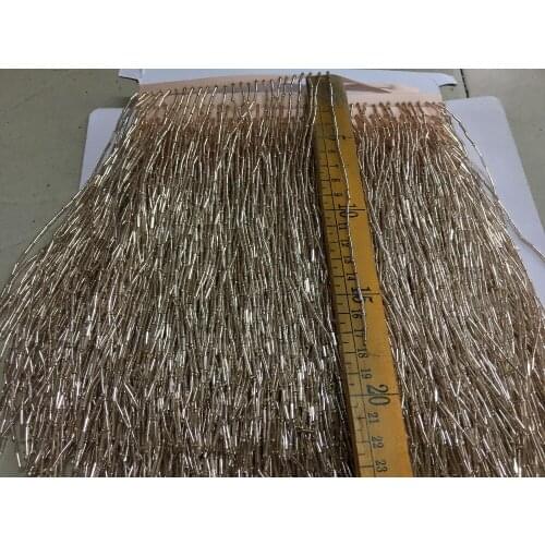 Stock 5yards/bag YG024# 15cm Champagne gold Plastic bead tube DIY tassel ribbon used for costume stage decoration