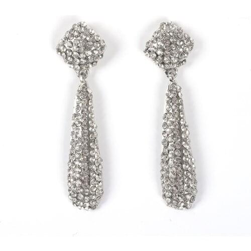 Vintage Crystal Long Dangle Earring White Shiny Rhinestone Statement Earrings Women Fashion jewelry Gifts