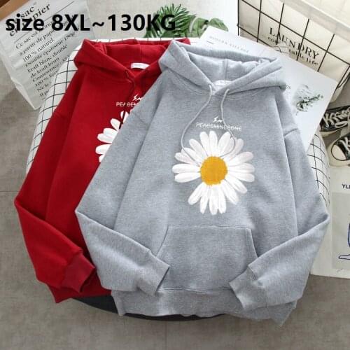Plus size 8XL bust 142cm Fleece Hooded Sweatshirts Ladies Warm Women Hoody Horror Fashionable Casual Simple Flower Print Tops