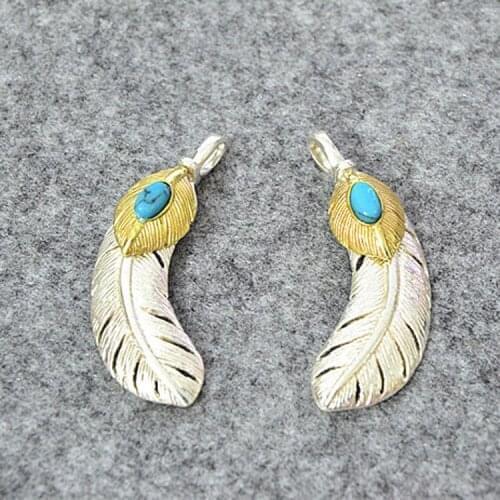 925 Sterling Silver Feather Bracelet Pendant Blue Turquoise Feather Necklace Kit Accessorie Pendant