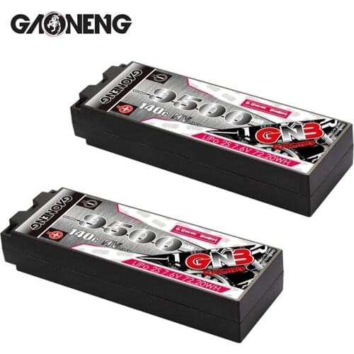 1-2pcs GNB GAONENG 9500mAh 2S 7.6V 140C Hardcase rechargeable battery T Connector for 1:8 1/8 RC Car Four Drive Off-Road Boat