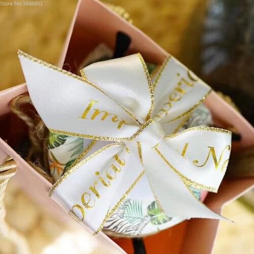 1roll Ribbon Gold Edage Grosgrain Customized Logo Printed Wedding Decorate Package Gift DIY Fabric