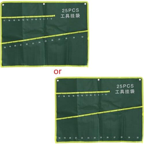 25 Pockets Durable Canvas Spanner Wrench Tool Roll Up Storage Bag