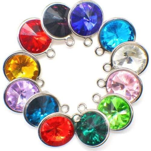 12pcs Birthstone DIY Birthday Stones 12 Months Alloy Size 17mm Charms Pendants