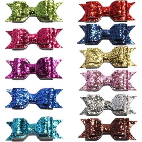 120PCS 9.5cm Newborn DIY Shiny Sequin Hair Bows for Hair Clip Handmade Applique Sequins Hairbows Knot for Girls Hair Accessories