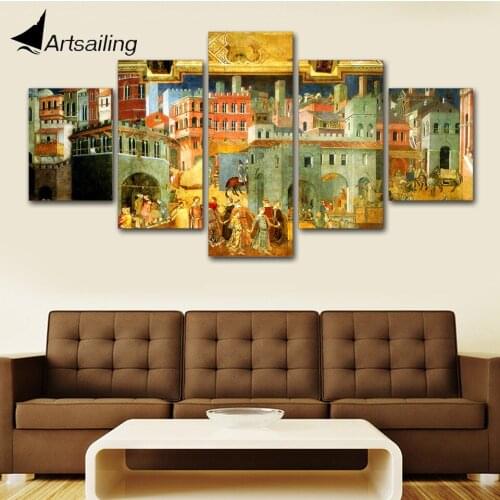 The Allegory of Good and Bad Government 5 Pieces The Effects of Good Government posters and prints Painting wall art Canvas art