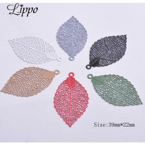 50pcs/lot AA2235 Colorful 39*22mm Leaf painted Charms Brass Like Resin Leaves Charm Pendant Filigree Diy Jewelry Accessories