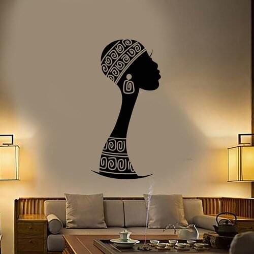 African Native Turban Girl Silhouette Vinyl Wall Decal Home Decor Bedroom Art Mural Removable Wall Stickers