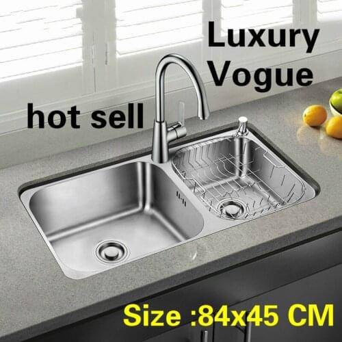Free shipping Standard individuality big kitchen double groove sink food grade stainless steel whole drawing hot sell 84x45 CM
