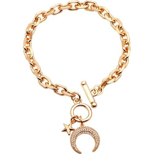 Womens Rhinestone Star Bracelets Gold Sivery Link Chain Bracelet Jewelry Gift for Female Hand Accessories 2020