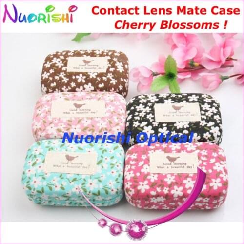 10pcs Cherry Blossoms design Contact Lens Case with Mirror C804 contact lens mate box Free Shipping
