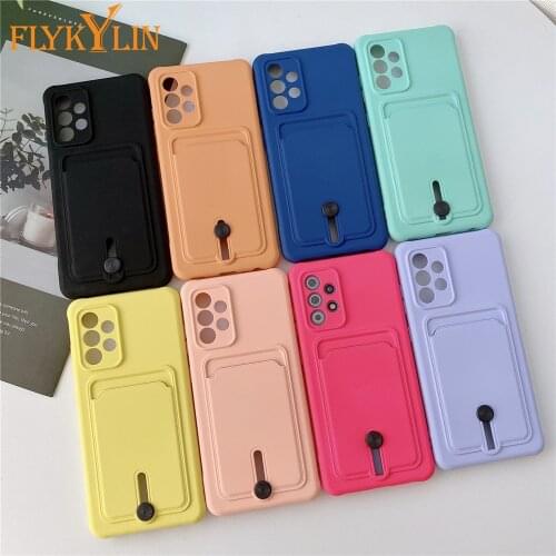 Wallet Card Holder Soft Silicone Phone Case For Samsung A51 A32 A52 A72 A22 S20 FE S21 Ultra S21+ Candy Color Shockproof Cover
