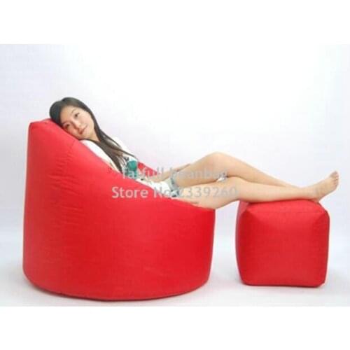 Cover only No Filler - waterproof outdoor High back bean bag recliner with foot stool ,cozy indoor lounger bean bag, RED chair