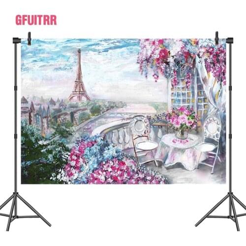 GFUITRR Paris Eiffel Tower Watercolor Photography Backdrops Birthday Photo Backgrounds Flowers Photo Booth Props Vinyl