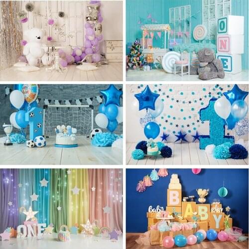 Blue Balloons Baby 1st Birthday Party Soccer Football Cake Floor Portrait Photo Backdrops Photography Backgrounds Photo Studio